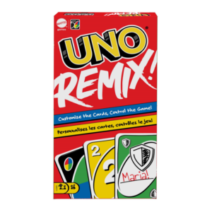 Gioco da tavolo UNO Remix con carte personalizzabili su un tavolo da gioco