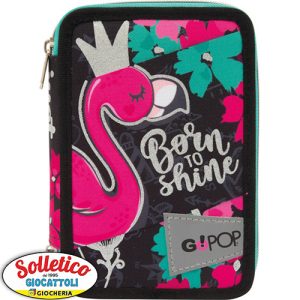 Astuccio 3 Zip Flamingo - GoPop: il tuo alleato per una scuola scintillante!