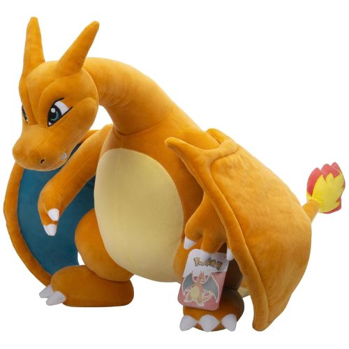 Charizard Peluche Pokémon 60 cm - Morbido Peluche Ufficiale per Avventure Leggendarie 5 Charizard Plush in posa da battaglia con ali spiegate