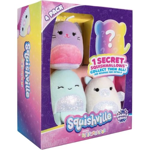 Squishville Sparkle Squad 4-Pack con Sorpresa (Squishmallows) 7 set squishville con personaggio sorpresa incluso