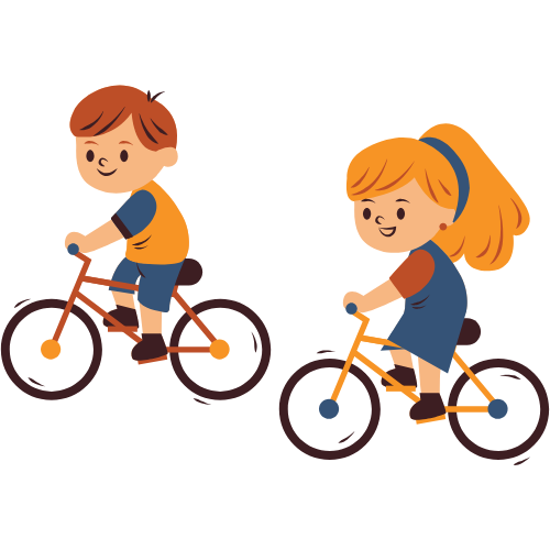 immagine categoria bici, tricicli e cavalcabili. sono un bambino e una bambina in bicicletta
