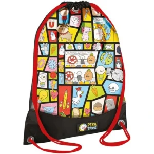 Sacca Pera Toons 24 vista frontale con design multicolor