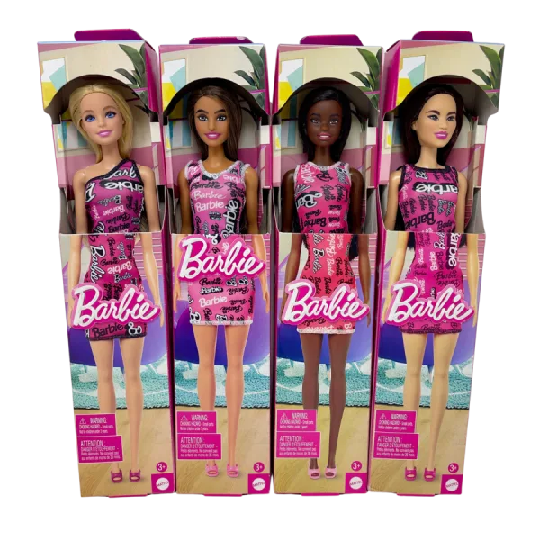Barbie Trendy con Abito Rosa Ufficiale Scarpe Removibili - assortito – Mattel | 7cm x 4cm x 32cm 1 Barbie Trendy con Abito Rosa