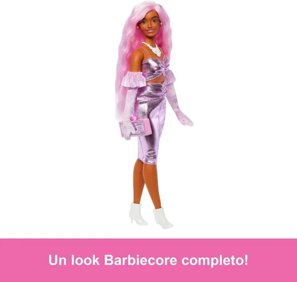 Barbie Deluxe Style n.1, capelli rosa e abito lucido Barbiecore con accessori di lusso – Mattel | 4cm x 9,5cm x 29,5cm 9 barbie deluxe style n.1