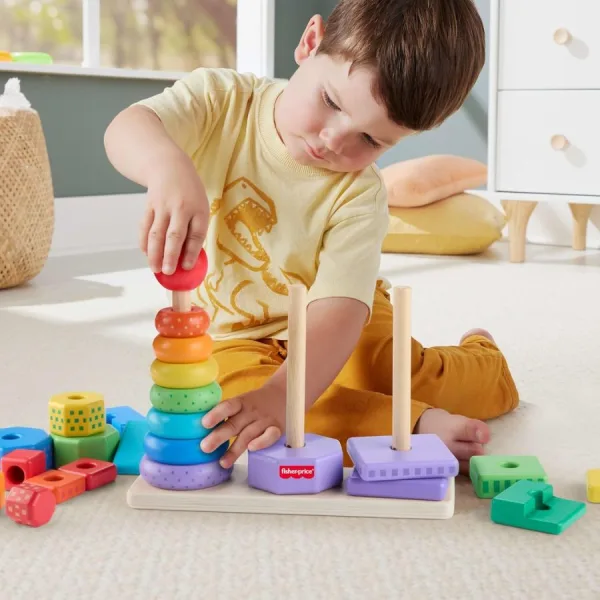 Forme in legno impilabili – Giocattolo educativo – Fisher Price | 27cm x 9cm x 20cm 11 Forme in legno impilabili