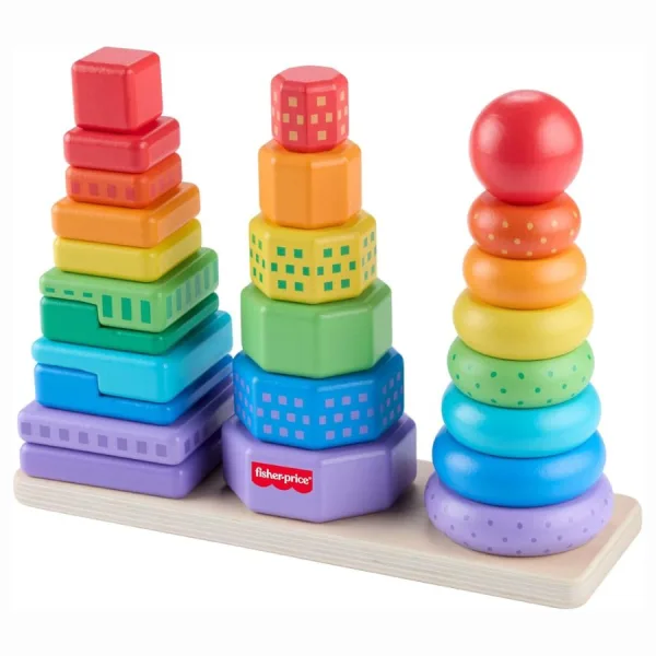 Forme in legno impilabili – Giocattolo educativo – Fisher Price | 27cm x 9cm x 20cm 9 Forme in legno impilabili