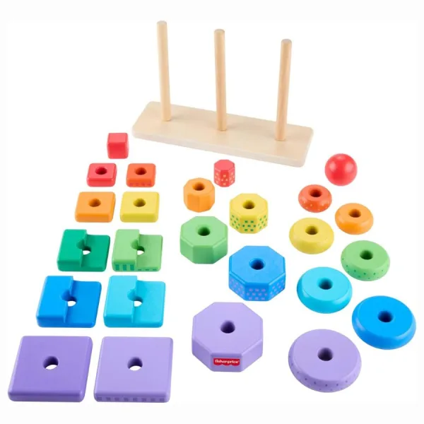 Forme in legno impilabili – Giocattolo educativo – Fisher Price | 27cm x 9cm x 20cm 5 Forme in legno impilabili