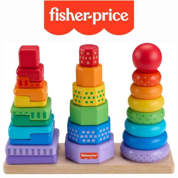 Forme in legno impilabili – Giocattolo educativo – Fisher Price | 27cm x 9cm x 20cm 3 Forme in legno impilabili