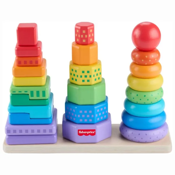 Forme in legno impilabili – Giocattolo educativo – Fisher Price | 27cm x 9cm x 20cm 13 Forme in legno impilabili