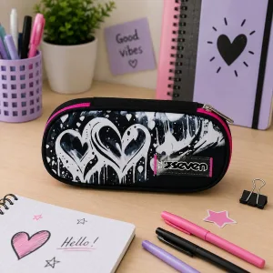 portapenne scuola round nero rosa