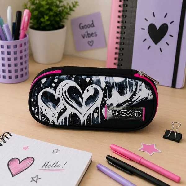portapenne scuola round nero rosa