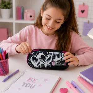 portapenne scuola round nero rosa