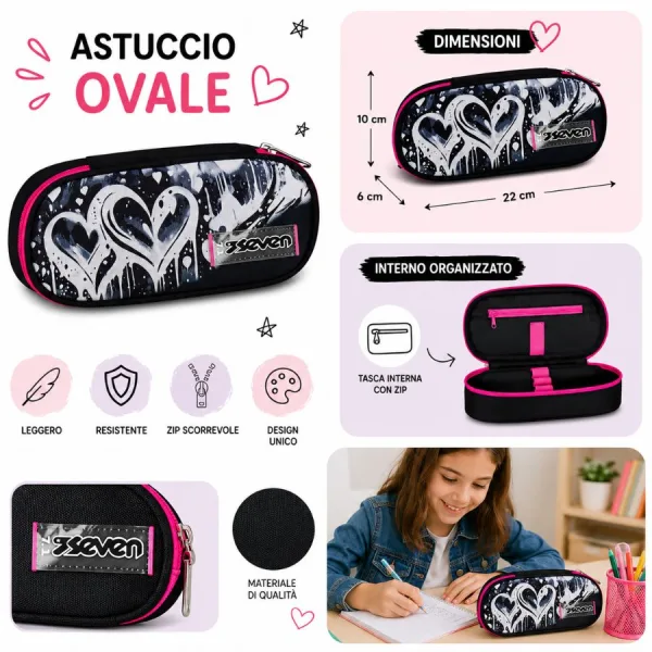 portapenne scuola round nero rosa