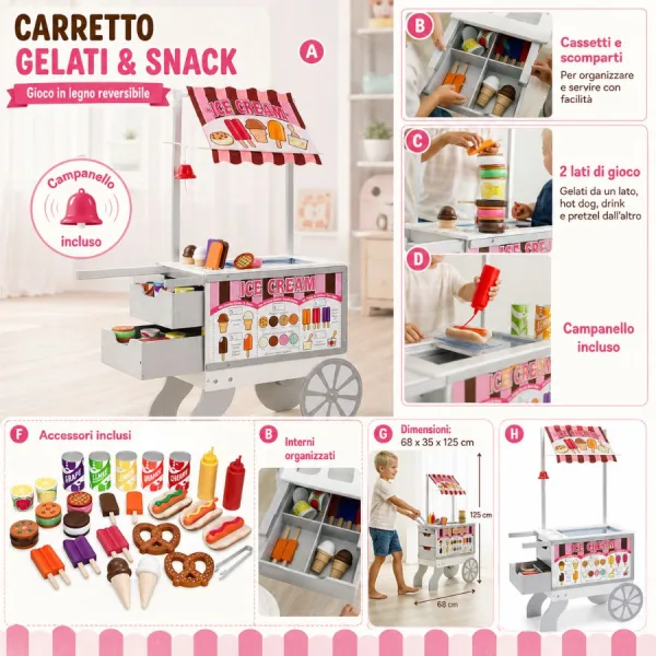 Carretto Gelati Snacks e Dolci in Legno - Set Gioco 2 in 1 in legno - Melissa & Doug | 68cm x 35cm x 125cm 3 Carretto Gelati Snacks e Dolci in Legno - Set Gioco 2 in 1 in legno - Melissa & Doug